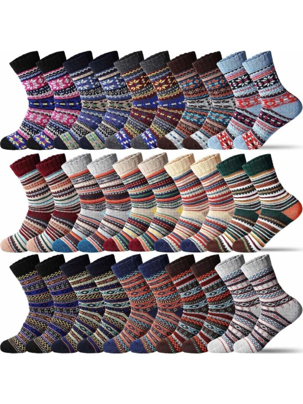 Vabean 30 Pairs Women's Wool Socks Thick Women Vintage Warm Comfortable Socks